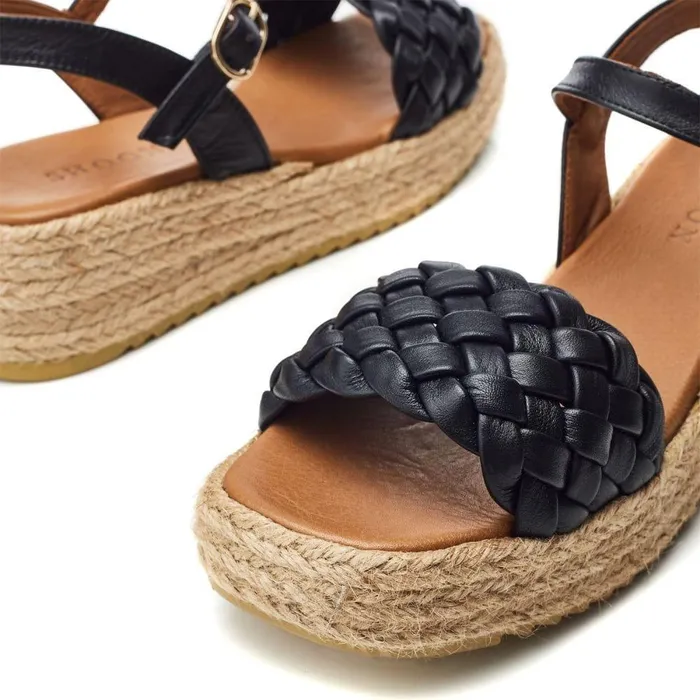 Women Moda In Pelle Wedge Sandals Shoon Sh Adrienne Black Leather