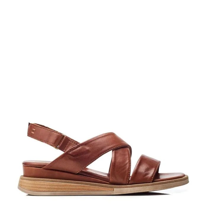 Women Moda In Pelle Wedge Sandals Shoon Sh Iranna Tan Leather