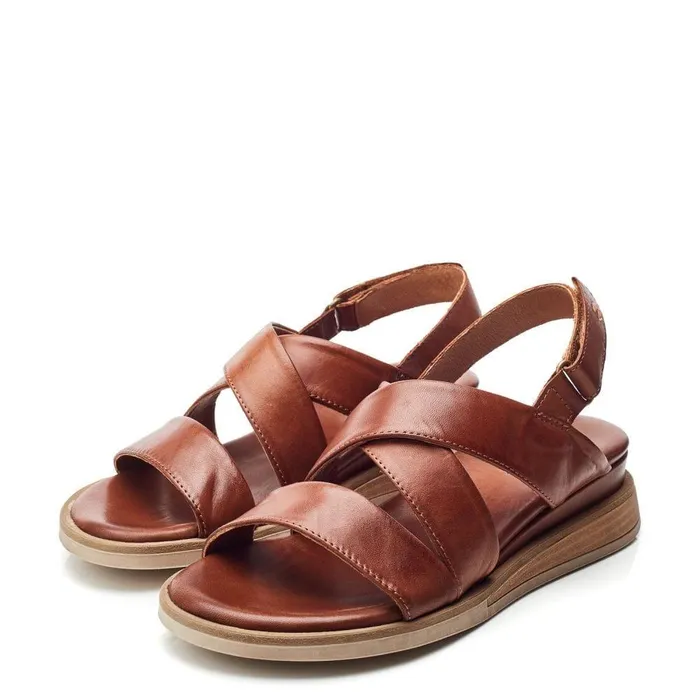 Women Moda In Pelle Wedge Sandals Shoon Sh Iranna Tan Leather