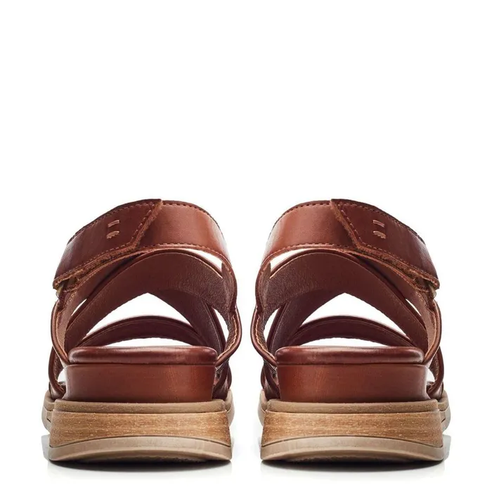 Women Moda In Pelle Wedge Sandals Shoon Sh Iranna Tan Leather