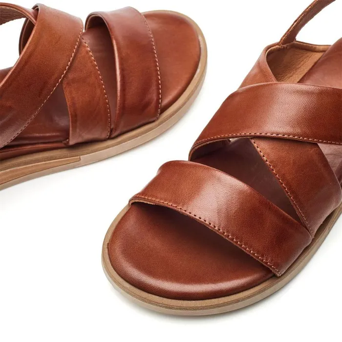 Women Moda In Pelle Wedge Sandals Shoon Sh Iranna Tan Leather