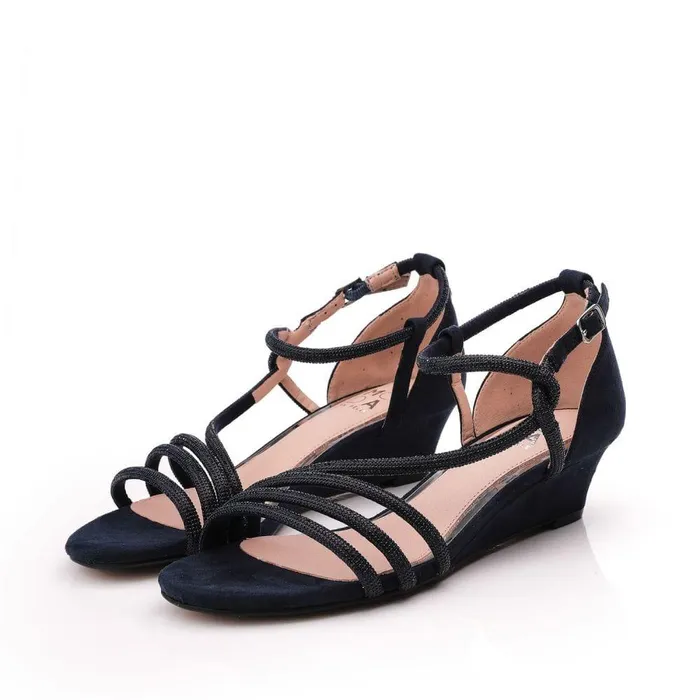 Women Moda In Pelle Wedge Sandals Yazmina Navy Alcantara