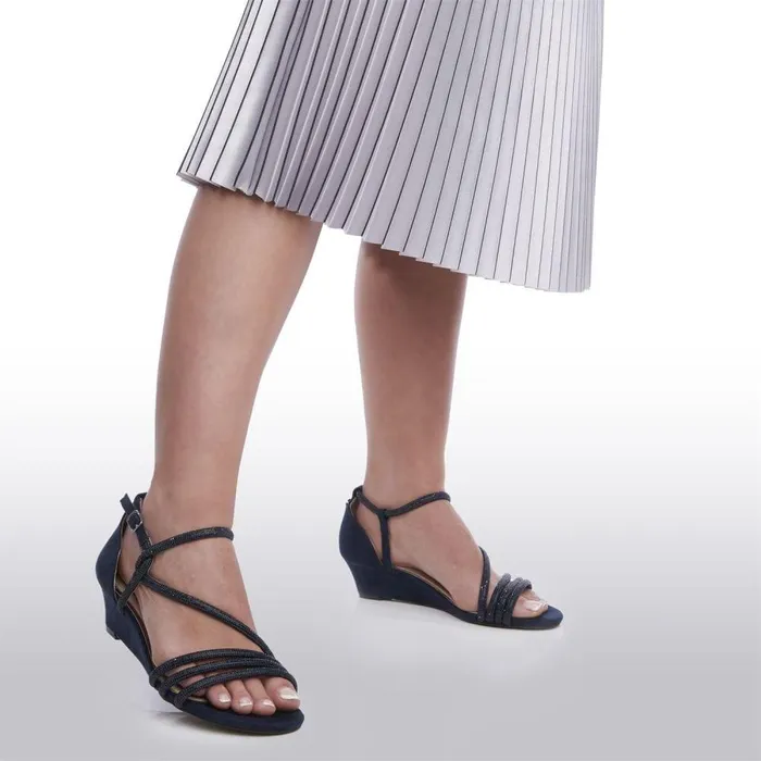 Women Moda In Pelle Wedge Sandals Yazmina Navy Alcantara