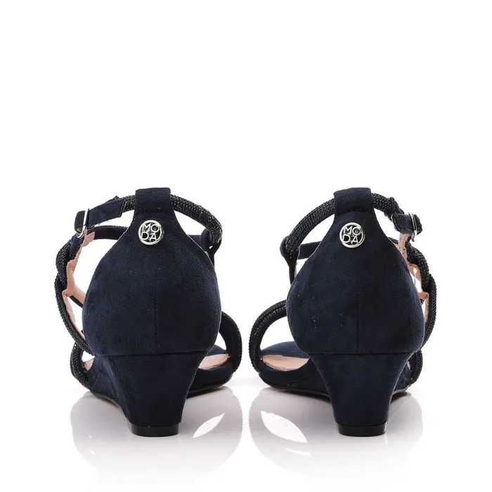 Women Moda In Pelle Wedge Sandals Yazmina Navy Alcantara