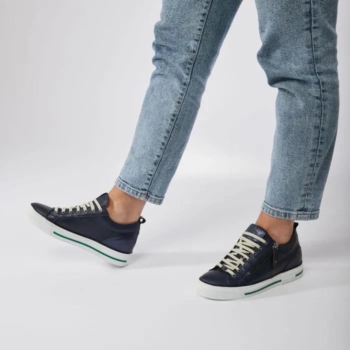 Women Moda In Pelle Wedge Trainers Brayleigh Navy Leather