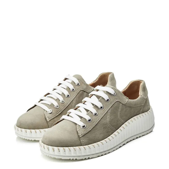 Women Moda In Pelle Wedge Trainers Shoon Sh Riyah Khaki Leather