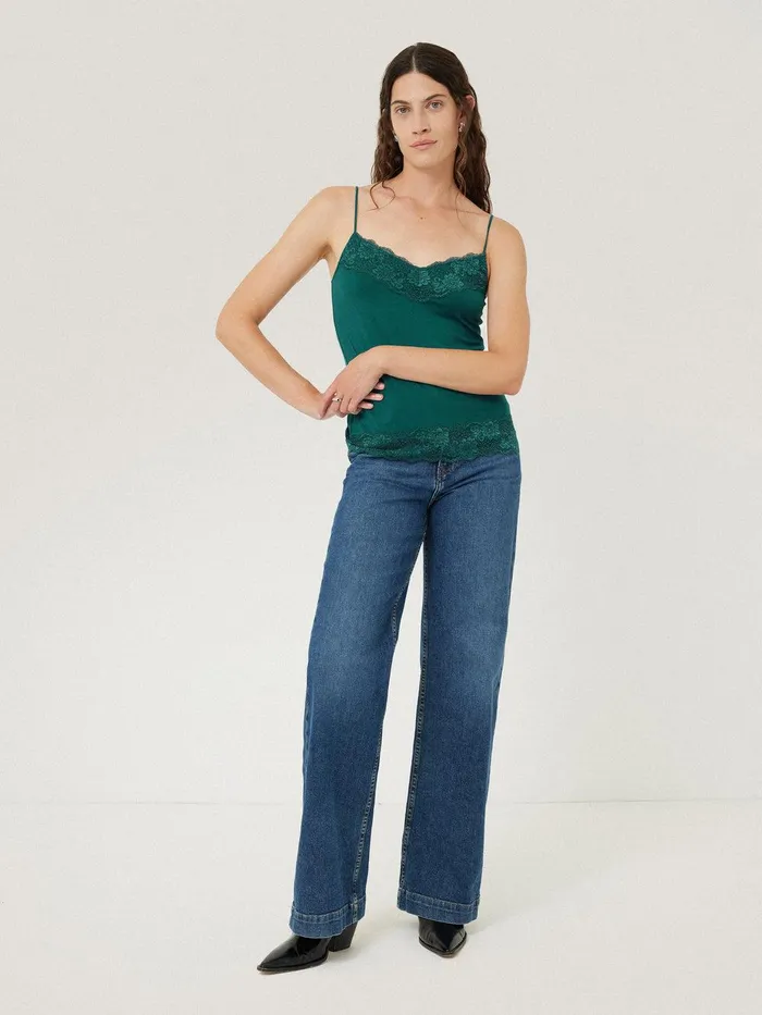 Women Modal Lace Vest Sherwood Green Jigsaw Shirts and Tops