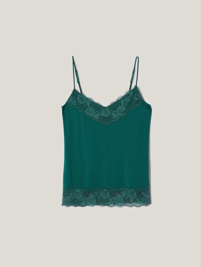 Women Modal Lace Vest Sherwood Green Jigsaw Shirts and Tops