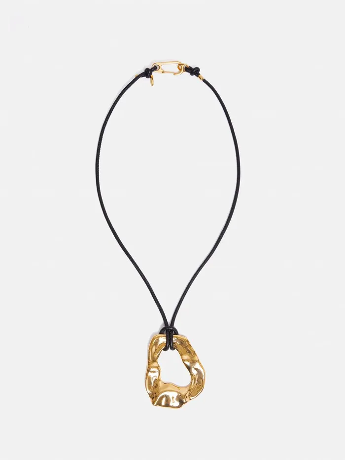 Women Molten Loop Leather Necklace Gold Jigsaw Jewellery