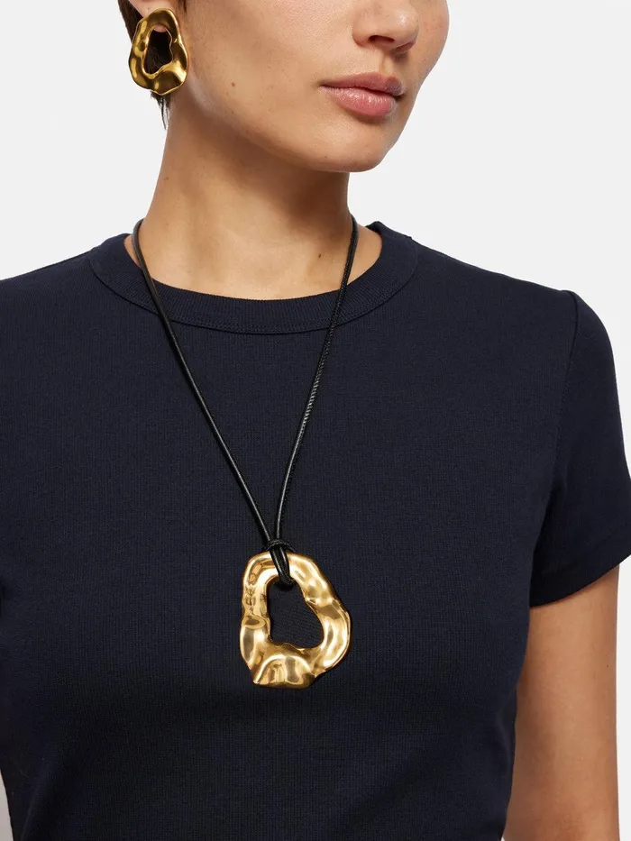 Women Molten Loop Leather Necklace Gold Jigsaw Jewellery