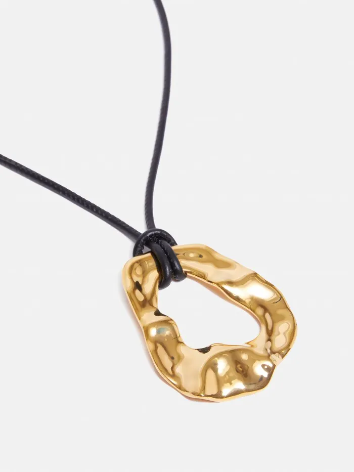 Women Molten Loop Leather Necklace Gold Jigsaw Jewellery