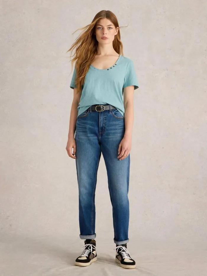 Women NADIA TEE Mid Blue White Stuff Tops and Tees