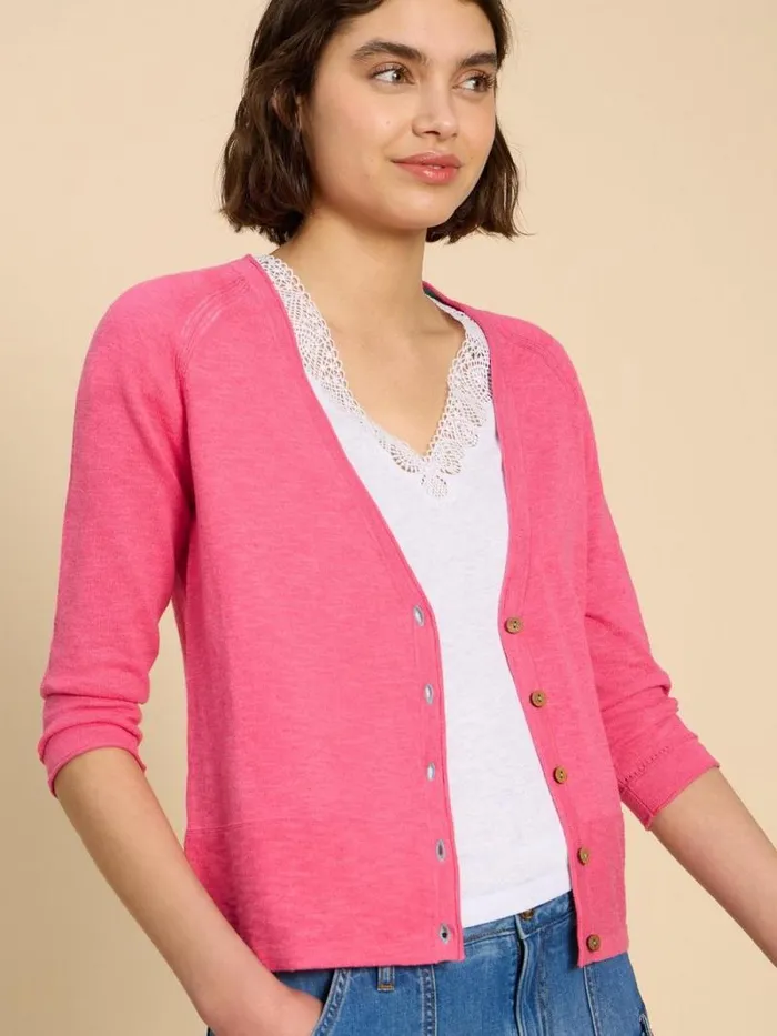 Women NARIA V NECK CARDI Bright Pink White Stuff Knitwear Women NARIA V NECK CARDI Bright Pink White Stuff Knitwear
