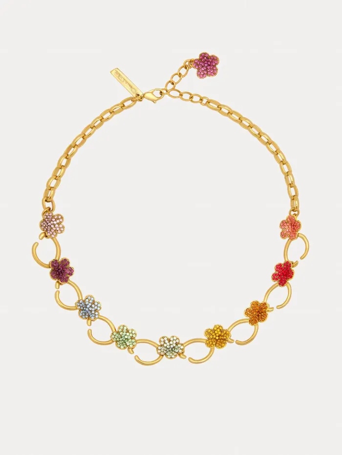 Women Necklaces Oscar De La Renta Crystal Flower O ChainLink Necklace Multi