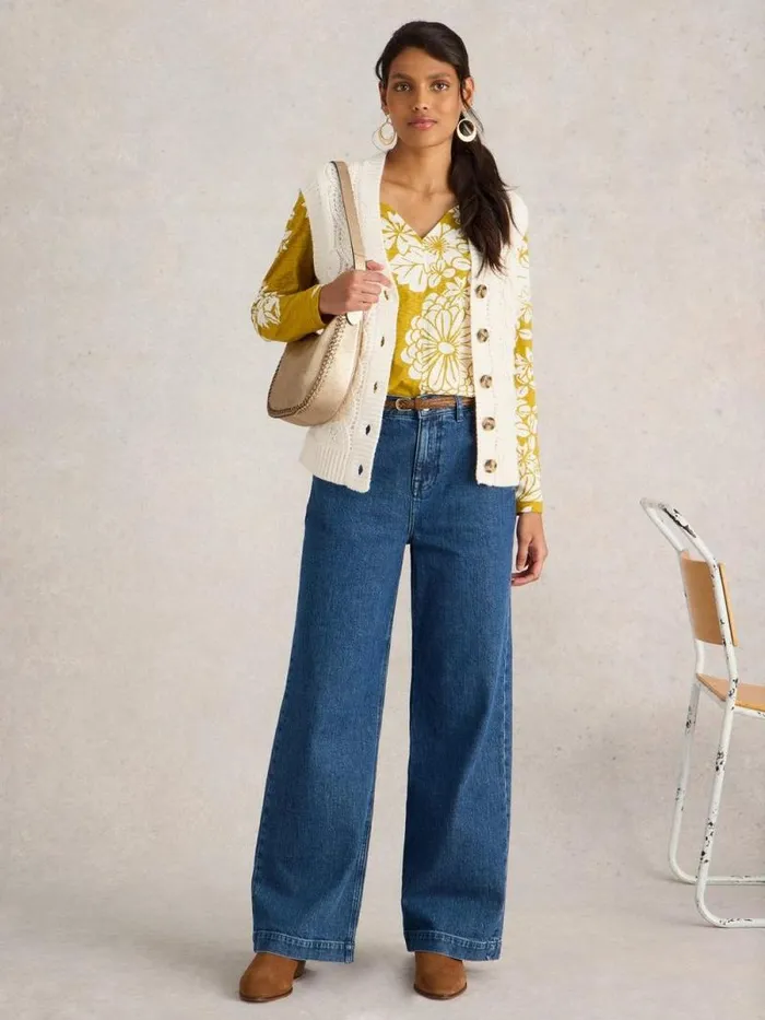 Women NELLY LONG SLEEVE TEE Yellow Print White Stuff Tops and Tees