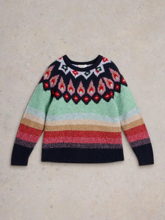 Women NEW YORK FAIRISLE JUMPER Red Multi White Stuff Knitwear