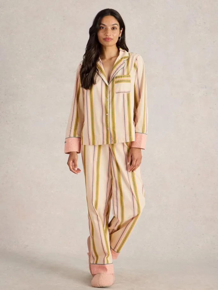 Women Nina Organic Stripe PJ Shirt Ivory Multi White Stuff Nightwear