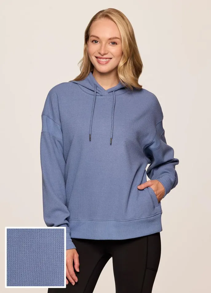 Women Off Days Relaxed Waffle Knit Hoodie Hazy Blue RBX Active Long Sleeve