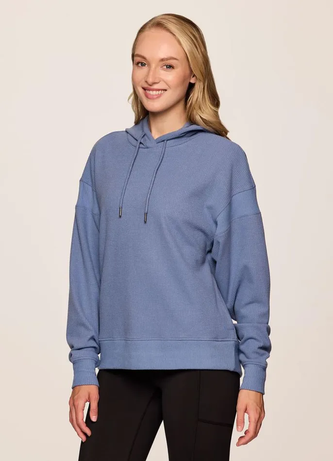 Women Off Days Relaxed Waffle Knit Hoodie Hazy Blue RBX Active Long Sleeve