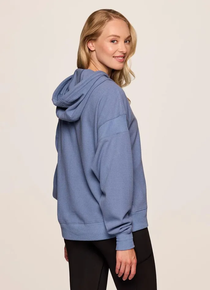 Women Off Days Relaxed Waffle Knit Hoodie Hazy Blue RBX Active Long Sleeve