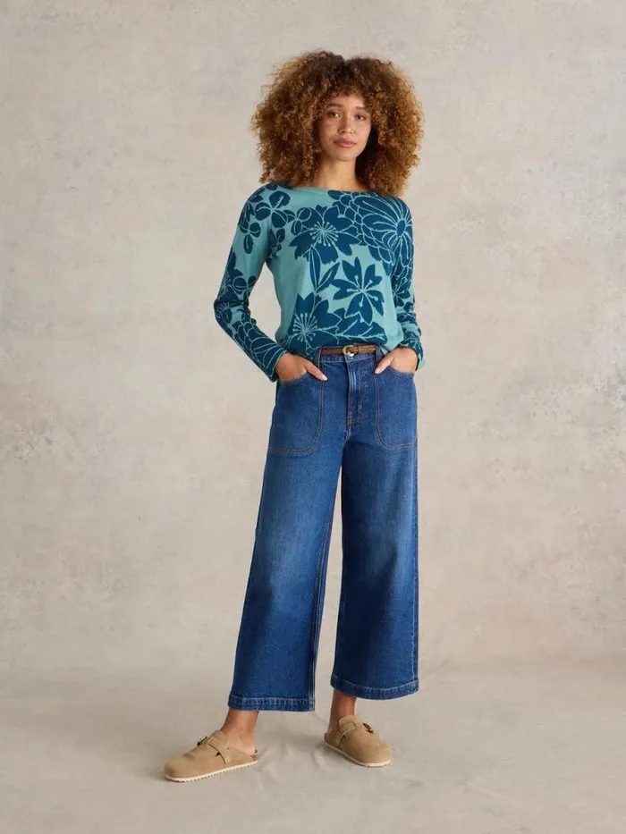 Women OLIVE PRINTED JUMPER Blue Multi White Stuff Knitwear