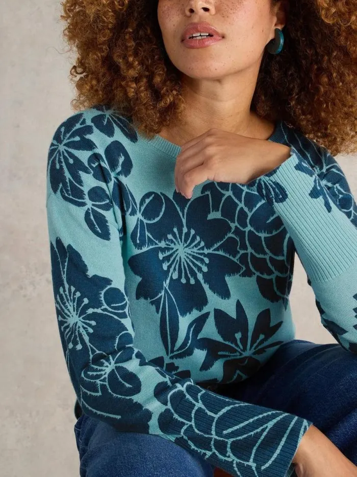 Women OLIVE PRINTED JUMPER Blue Multi White Stuff Knitwear Women OLIVE PRINTED JUMPER Blue Multi White Stuff Knitwear