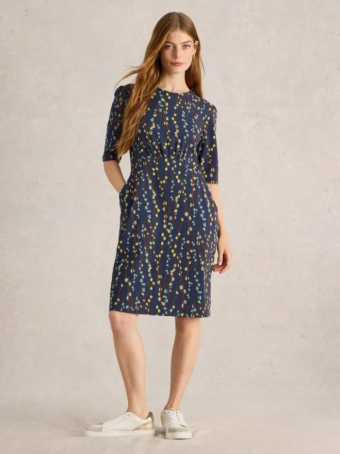 Women Olivia Mid Sleeve Jersey Dress Navy Print White Stuff Dresses