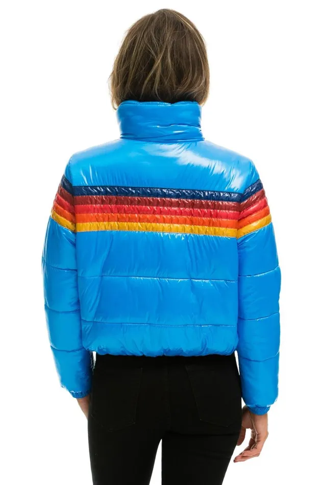 Women Outerwear Aviator Nation 5 STRIPE LUXE APRES PUFFER JACKET 8211 GLOSSY BLUE Women Outerwear Aviator Nation 5 STRIPE LUXE APRES PUFFER JACKET 8211 GLOSSY BLUE