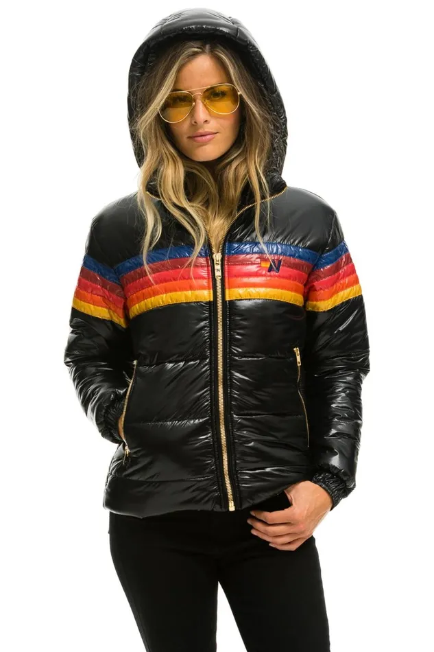 Women Outerwear Aviator Nation 5 STRIPE LUXE TREKKER JACKET 8211 GLOSSY BLACK