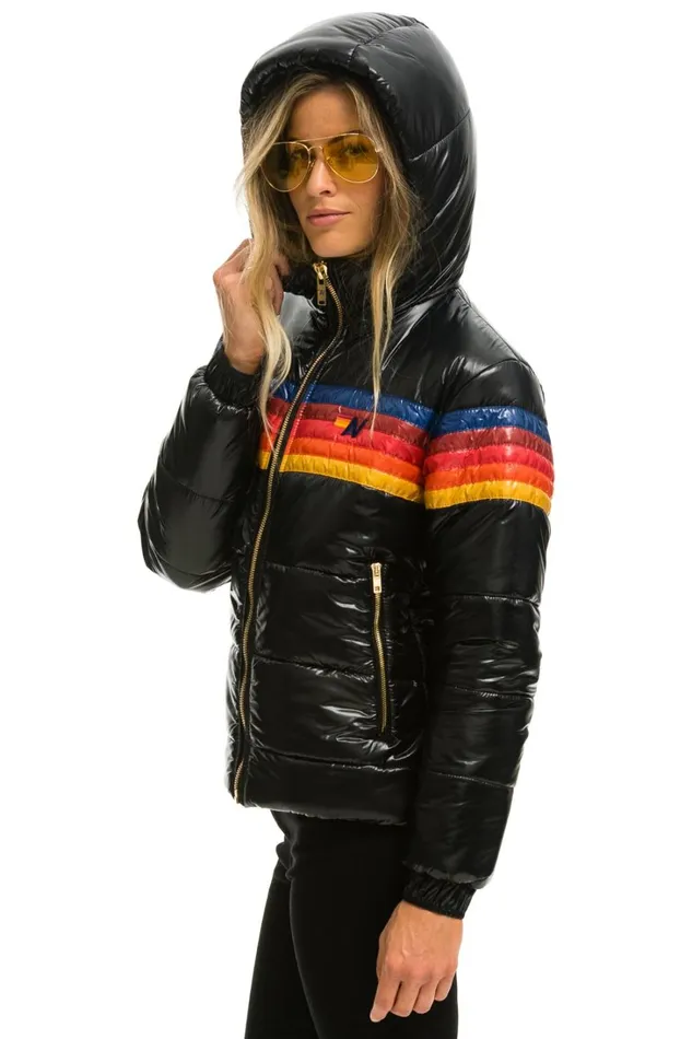 Women Outerwear Aviator Nation 5 STRIPE LUXE TREKKER JACKET 8211 GLOSSY BLACK Women Outerwear Aviator Nation 5 STRIPE LUXE TREKKER JACKET 8211 GLOSSY BLACK