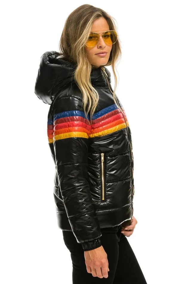 Women Outerwear Aviator Nation 5 STRIPE LUXE TREKKER JACKET 8211 GLOSSY BLACK Women Outerwear Aviator Nation 5 STRIPE LUXE TREKKER JACKET 8211 GLOSSY BLACK