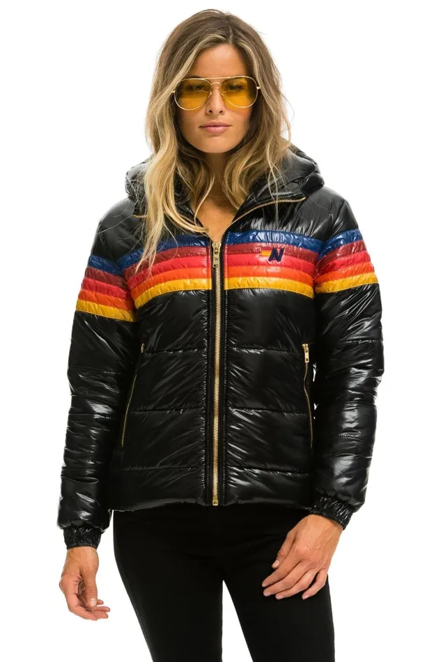 Women Outerwear Aviator Nation 5 STRIPE LUXE TREKKER JACKET 8211 GLOSSY BLACK Women Outerwear Aviator Nation 5 STRIPE LUXE TREKKER JACKET 8211 GLOSSY BLACK