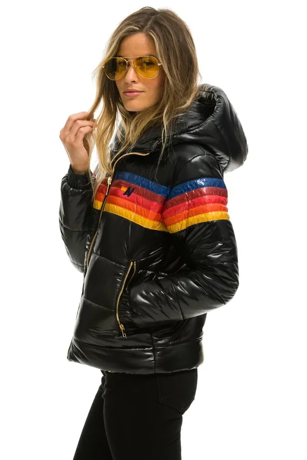 Women Outerwear Aviator Nation 5 STRIPE LUXE TREKKER JACKET 8211 GLOSSY BLACK Women Outerwear Aviator Nation 5 STRIPE LUXE TREKKER JACKET 8211 GLOSSY BLACK