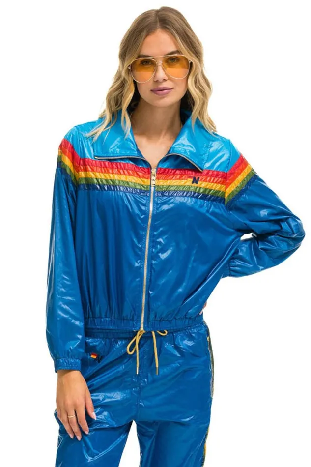Women Outerwear Aviator Nation 5 STRIPE WINDBREAKER 8211 DRESDEN SNORKEL BLUE GLOSSY