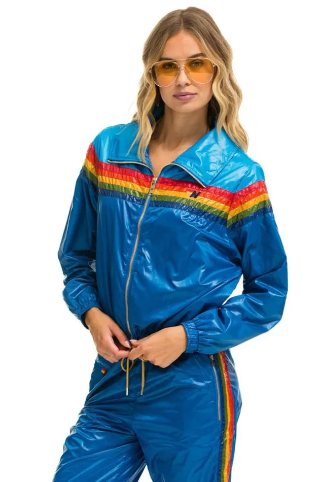 Women Outerwear Aviator Nation 5 STRIPE WINDBREAKER 8211 DRESDEN SNORKEL BLUE GLOSSY Women Outerwear Aviator Nation 5 STRIPE WINDBREAKER 8211 DRESDEN SNORKEL BLUE GLOSSY