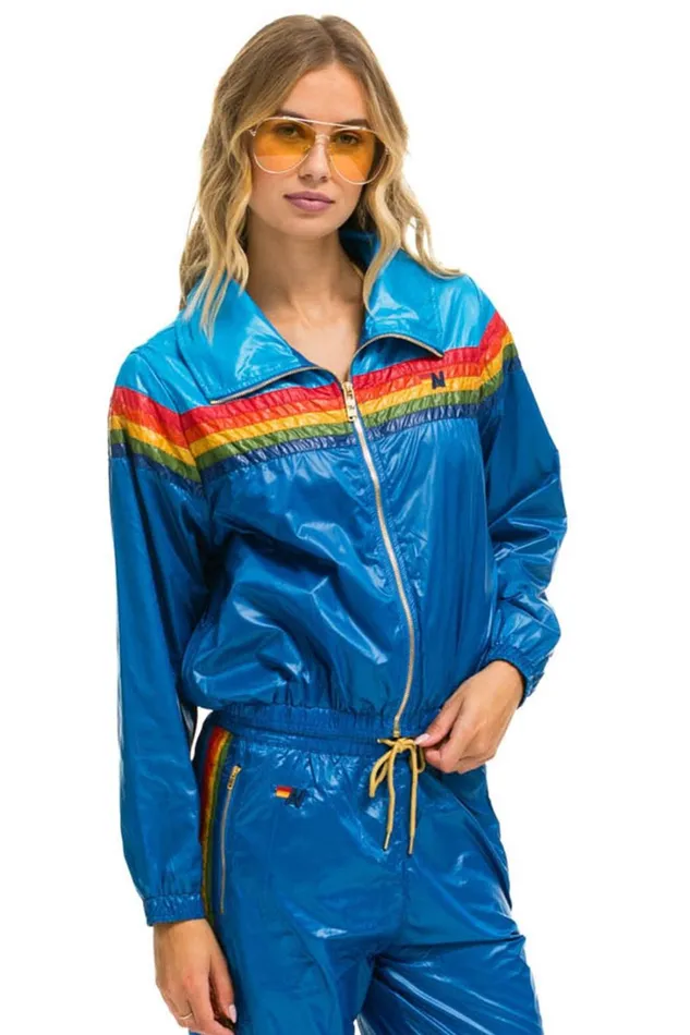 Women Outerwear Aviator Nation 5 STRIPE WINDBREAKER 8211 DRESDEN SNORKEL BLUE GLOSSY Women Outerwear Aviator Nation 5 STRIPE WINDBREAKER 8211 DRESDEN SNORKEL BLUE GLOSSY