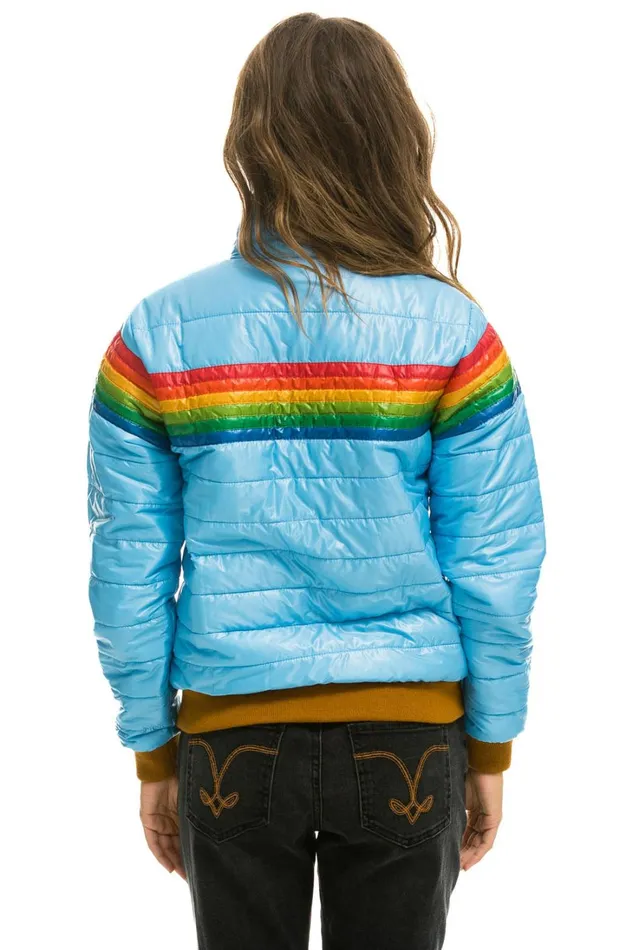 Women Outerwear Aviator Nation 6 STRIPE RAINBOW SLEEVE JACKET 8211 GLOSSY SKY Women Outerwear Aviator Nation 6 STRIPE RAINBOW SLEEVE JACKET 8211 GLOSSY SKY