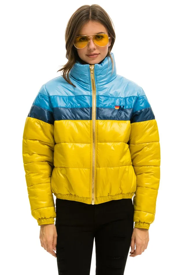 Women Outerwear Aviator Nation COLOR BLOCK LUXE APRES PUFFER JACKET 8211 HONEY GLOSSY
