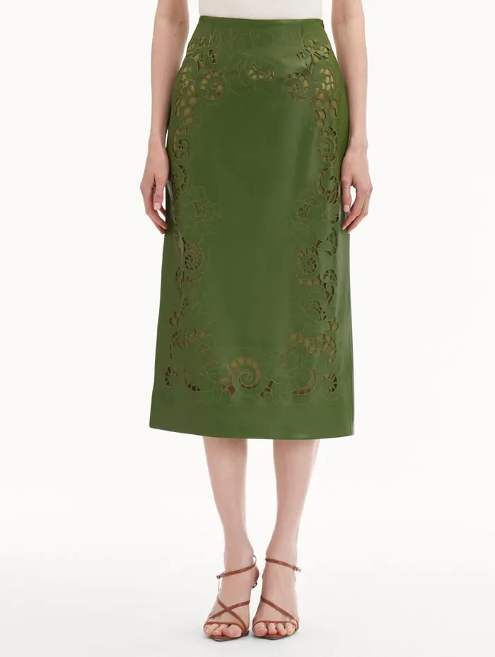 Women Pants and Skirts Oscar De La Renta Laser Cut Floral Leather Pencil Skirt Fern Women Pants and Skirts Oscar De La Renta Laser Cut Floral Leather Pencil Skirt Fern