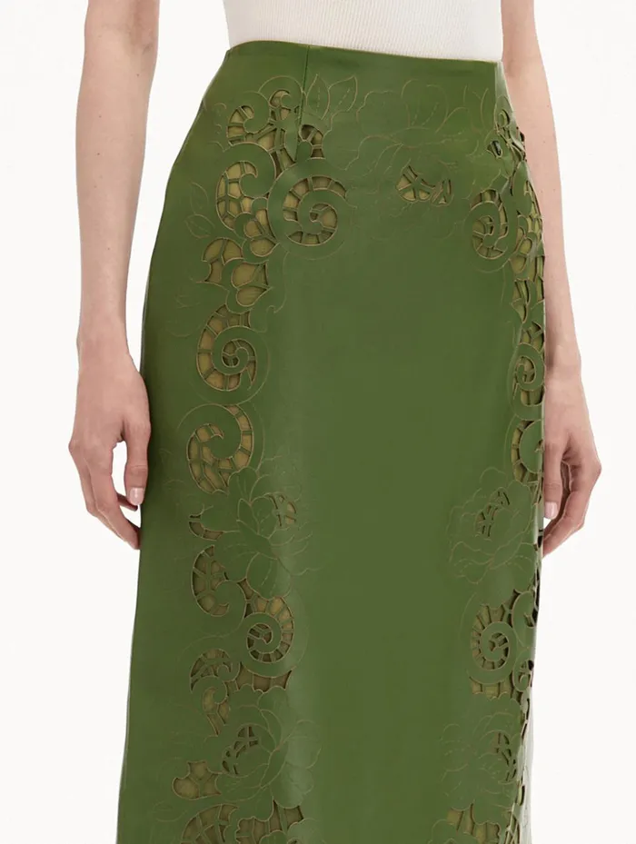 Women Pants and Skirts Oscar De La Renta Laser Cut Floral Leather Pencil Skirt Fern Women Pants and Skirts Oscar De La Renta Laser Cut Floral Leather Pencil Skirt Fern