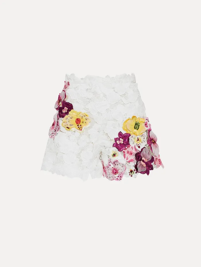 Women Pants and Skirts Oscar De La Renta Orchid Embroidered Guipure Shorts White