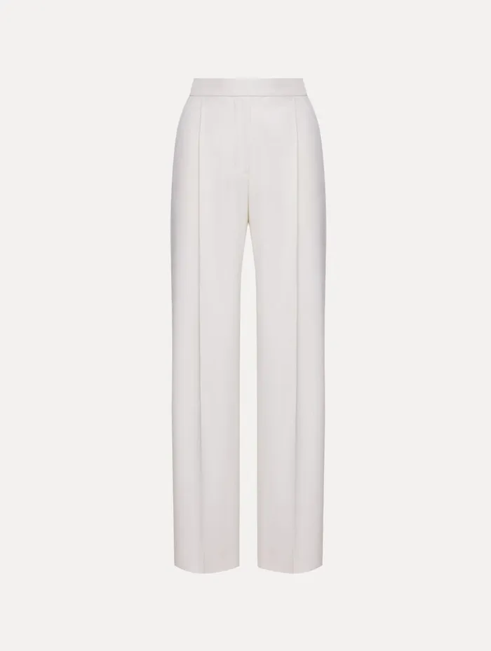Women Pants and Skirts Oscar De La Renta Wide Leg Wool Gabardine Pant Ivory