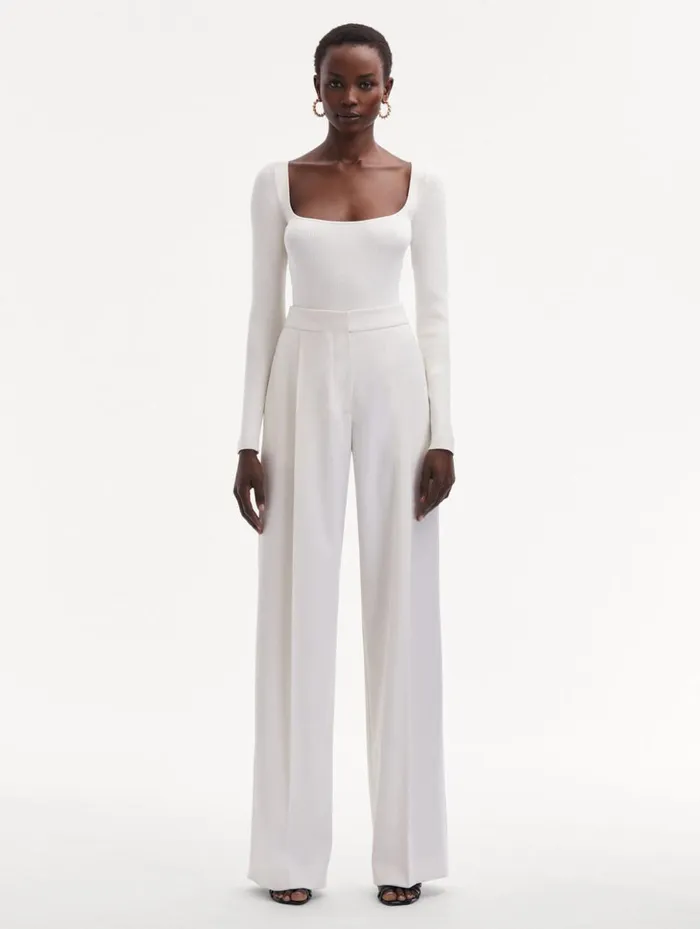 Women Pants and Skirts Oscar De La Renta Wide Leg Wool Gabardine Pant Ivory Women Pants and Skirts Oscar De La Renta Wide Leg Wool Gabardine Pant Ivory