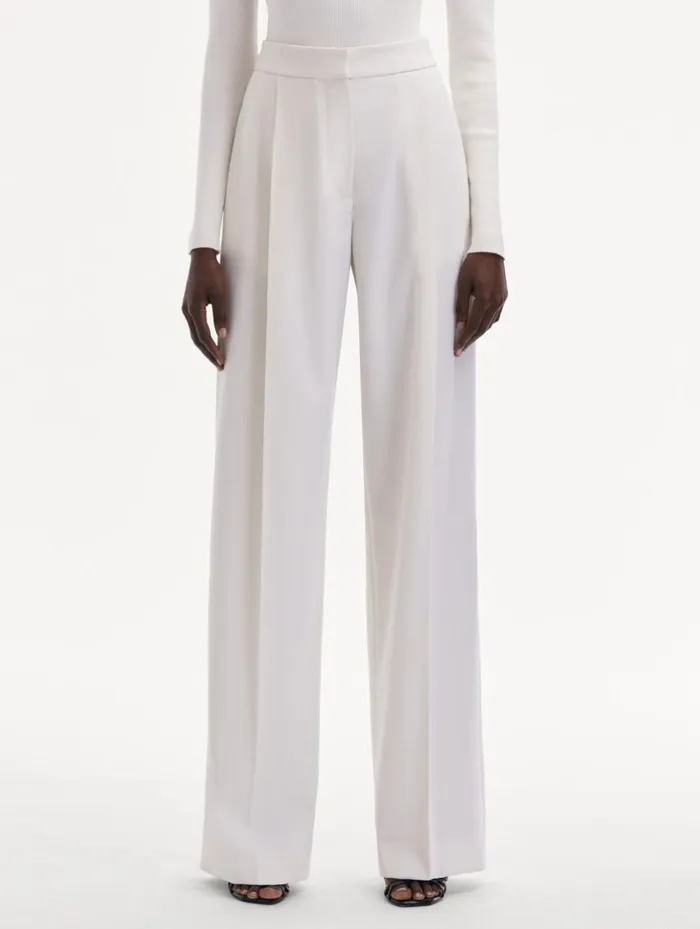 Women Pants and Skirts Oscar De La Renta Wide Leg Wool Gabardine Pant Ivory Women Pants and Skirts Oscar De La Renta Wide Leg Wool Gabardine Pant Ivory