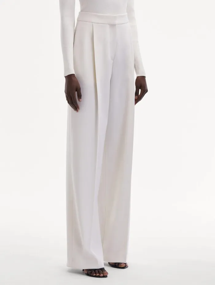 Women Pants and Skirts Oscar De La Renta Wide Leg Wool Gabardine Pant Ivory Women Pants and Skirts Oscar De La Renta Wide Leg Wool Gabardine Pant Ivory