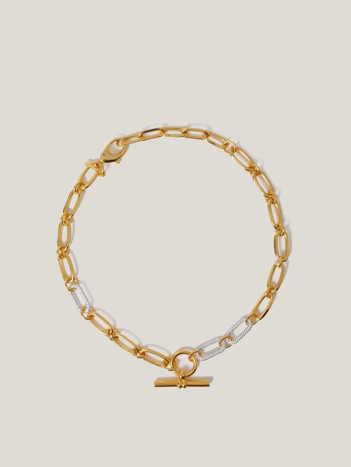 Women Pave Trombone Chain Necklace Gold Jigsaw Party