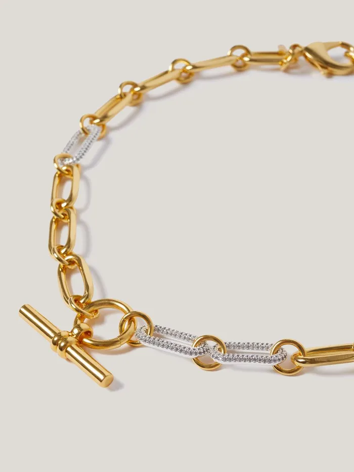 Women Pave Trombone Chain Necklace Gold Jigsaw Party