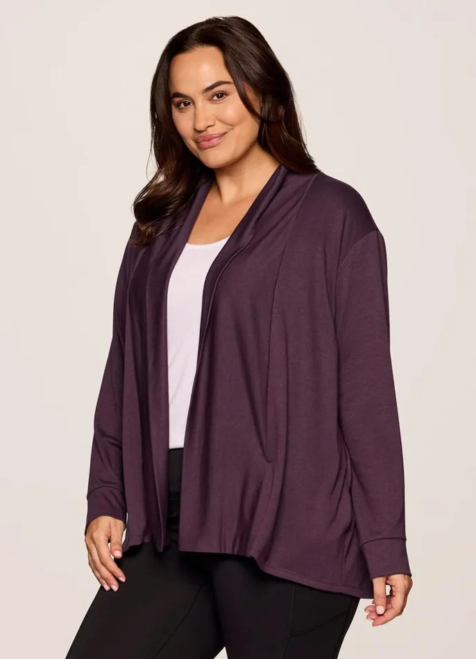 Women Plus Lotus Open Cardigan Plum RBX Active Sweatshirts