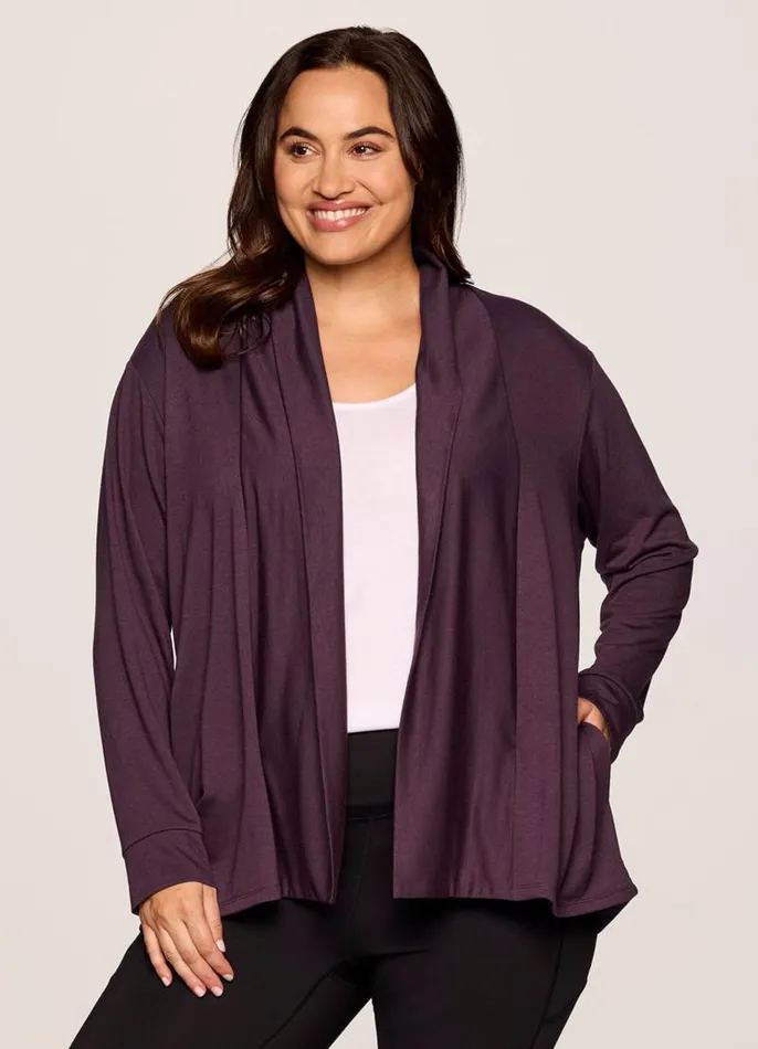 Women Plus Lotus Open Cardigan Plum RBX Active Sweatshirts