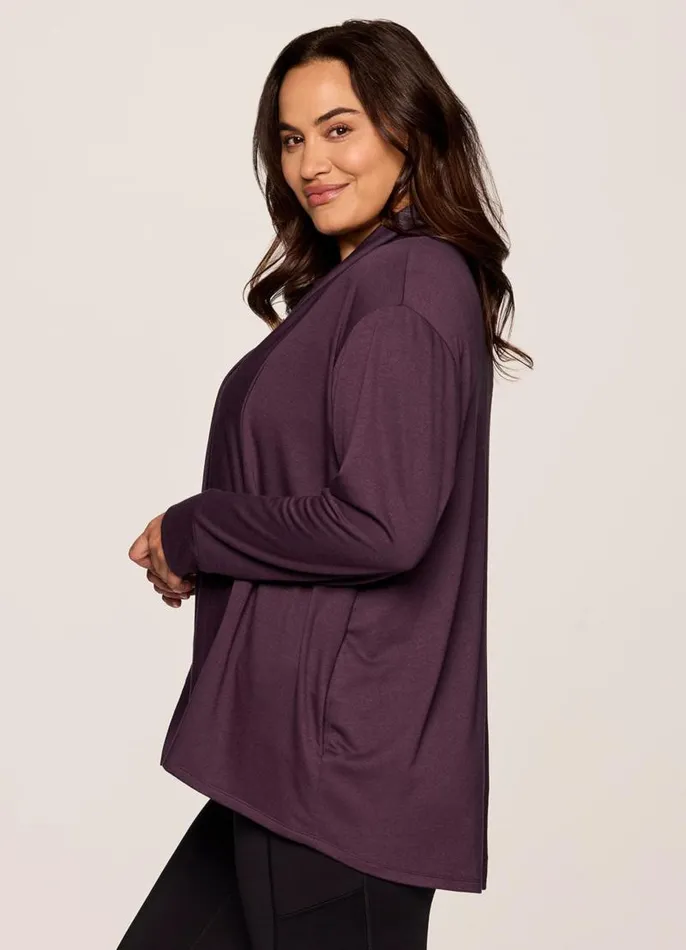 Women Plus Lotus Open Cardigan Plum RBX Active Sweatshirts